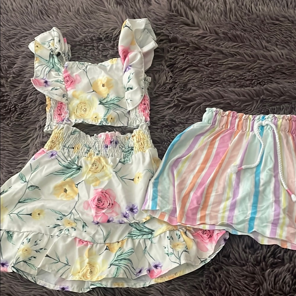 Floral and Striped Two-Piece Set